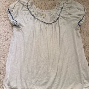 Max Studio Ivory Blouse with Navy Accents